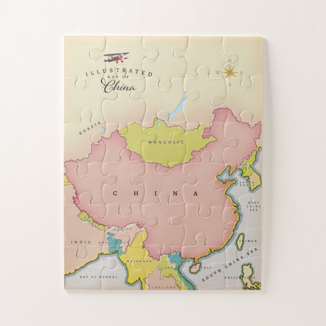 Quebra-cabeça Mapa ilustrado da china (Vertical)