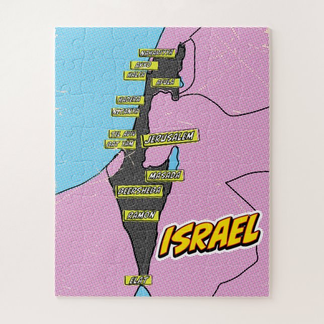 Quebra-cabeça Mapa ilustrado de Israel em Pop Art (Vertical)