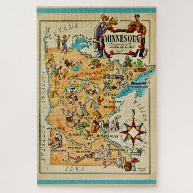 Quebra-cabeça Mapa Ilustrado de Minnesota 20x30 (Vertical)