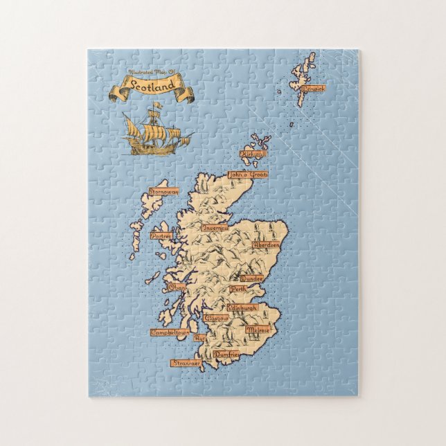 Quebra-cabeça Mapa ilustrado de Viagem da Escócia (Vertical)