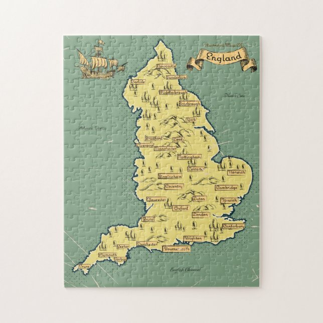 Quebra-cabeça Mapa ilustrado de Viagem da Inglaterra (Vertical)