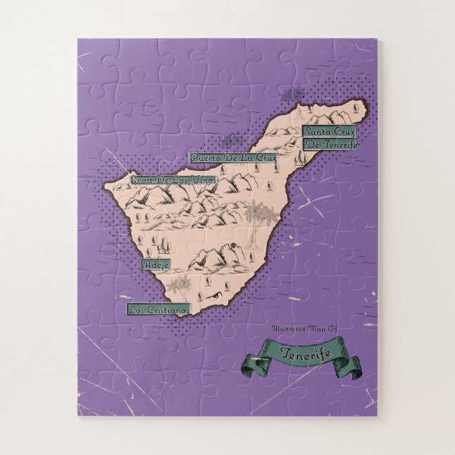 Quebra-cabeça Mapa Ilustrado De Viagem De Tenerife (Vertical)