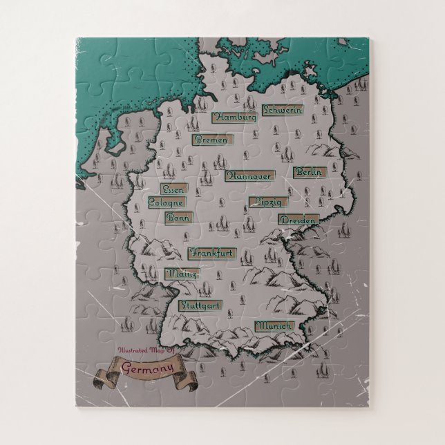 Quebra-cabeça Mapa ilustrado vintage da Alemanha (Vertical)