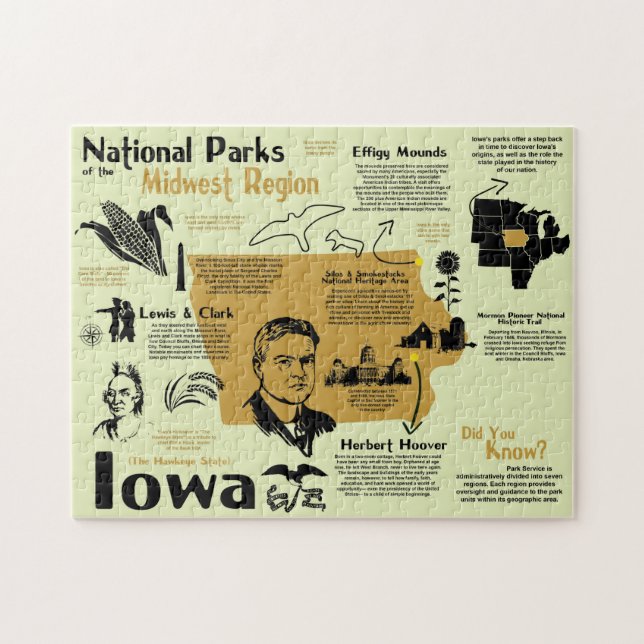 Quebra-cabeça Mapa Infográfico de Parks Nacionais de Iowa (Horizontal)