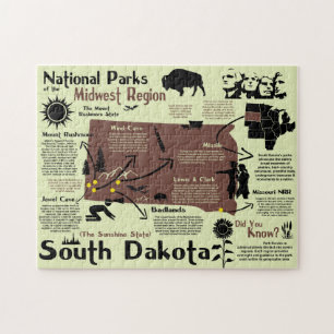 Quebra-cabeça Mapa Infográfico de Parques Nacionais de Dakota do