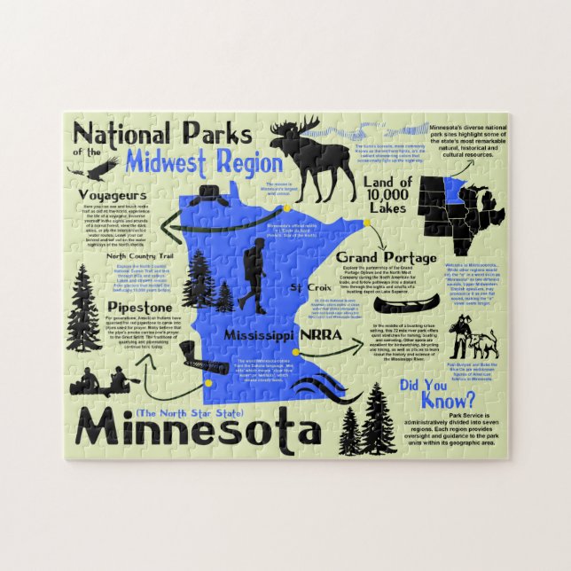Quebra-cabeça Mapa Infográfico dos Parques Nacionais de Minnesot (Horizontal)