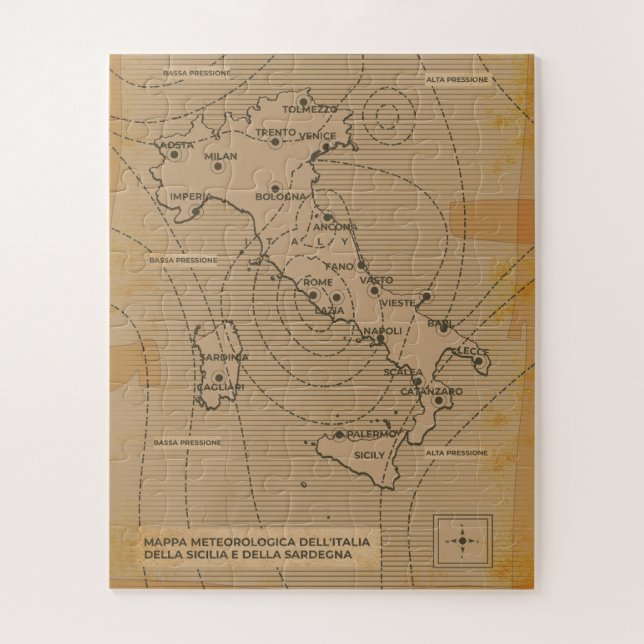 Quebra-cabeça Mapa meteorológico antigo da Itália, Scilly e Sard (Vertical)