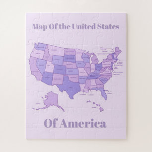 Quebra-cabeça Mapa Minimalista dos Estados Unidos Arte Rosa Roxo