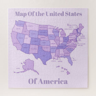 Quebra-cabeça Mapa Minimalista dos Estados Unidos Arte Rosa Roxo
