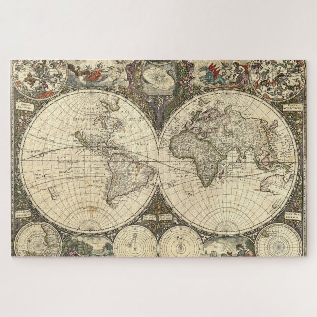 Quebra-cabeça Mapa mundial antigo de Frederick de Wit em 1660 (Horizontal)