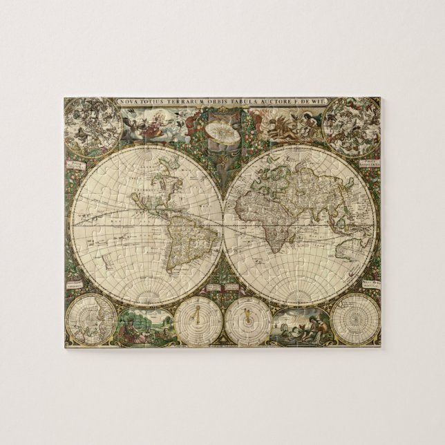 Quebra-cabeça Mapa mundial antigo de Frederick de Wit em 1660 (Horizontal)