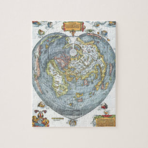 Quebra-cabeça Mapa Mundial Antigo em Forma de Coração Peter Apia