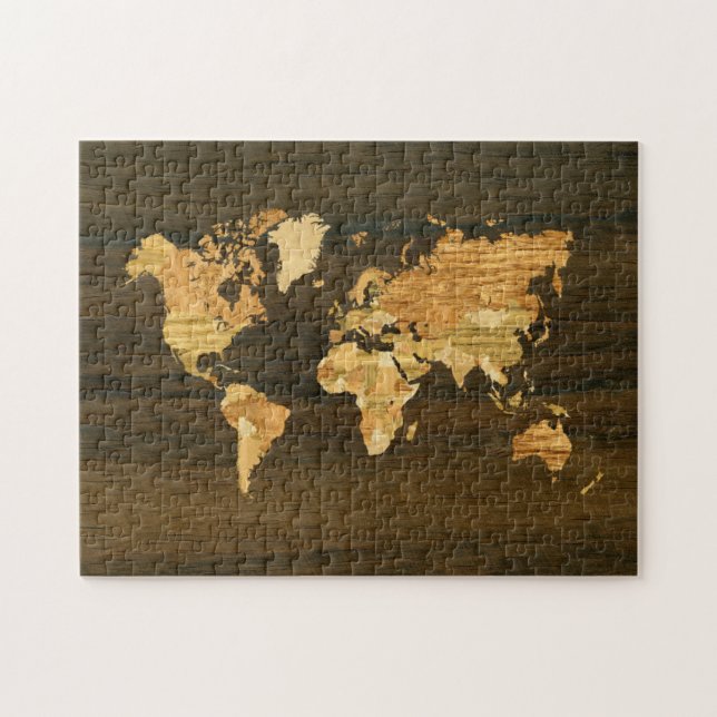Quebra-cabeça Mapa Mundial de Madeira (Horizontal)