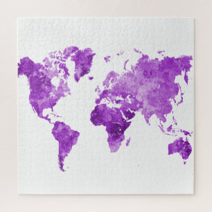 Quebra-cabeça Mapa mundial em aquarela 08 Roxo