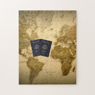 Quebra-cabeça Mapa Mundial Vintage Passaporte,Noite de Jogo,Pers