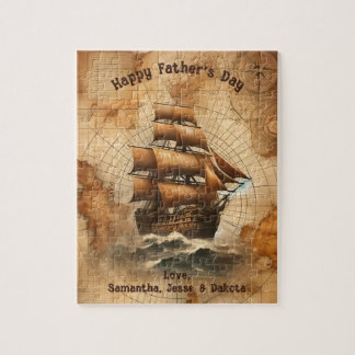 Quebra-cabeça Mapa náutico Vintage Sepia e navio à vela