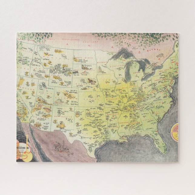 Quebra-cabeça Mapa Pictórico da América - Desenhos de Cartoon (Horizontal)