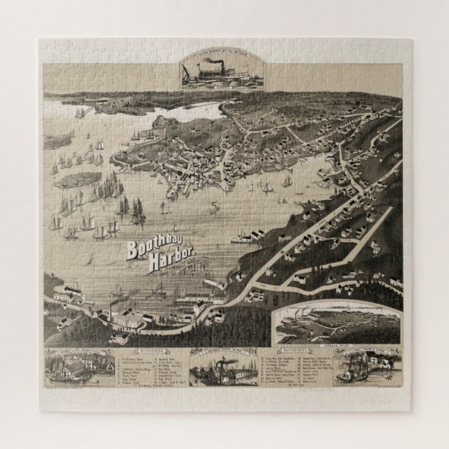 Quebra-cabeça Mapa Pictórico de Boothbay Harbor ME (1885) (Vertical)