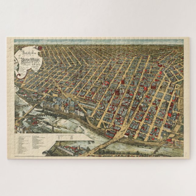 Quebra-cabeça Mapa Pictórico de Minneapolis MN (1891) (Horizontal)