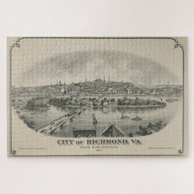 Quebra-cabeça Mapa Pictórico de Richmond VA (1876) (Horizontal)