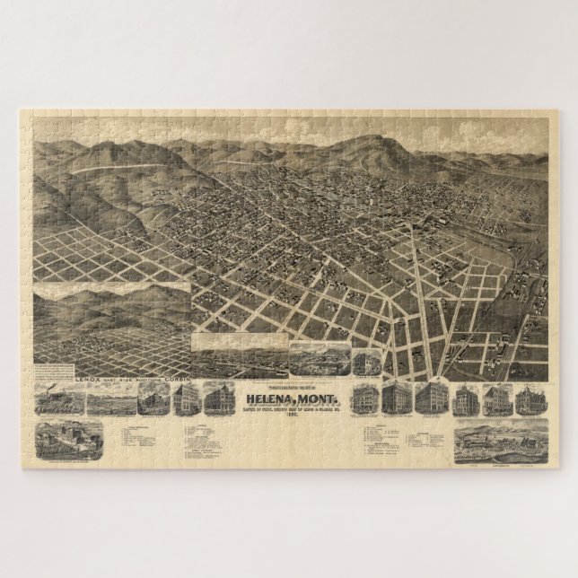 Quebra-cabeça Mapa Pictórico Vintage de Helena MT (1890) (Horizontal)