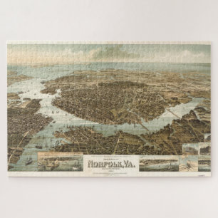 Quebra-cabeça Mapa Pictórico Vintage de Norfolk Virginia (1892)