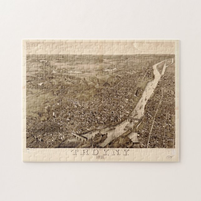 Quebra-cabeça Mapa Pictórico Vintage de Troy NY (1881) (Horizontal)