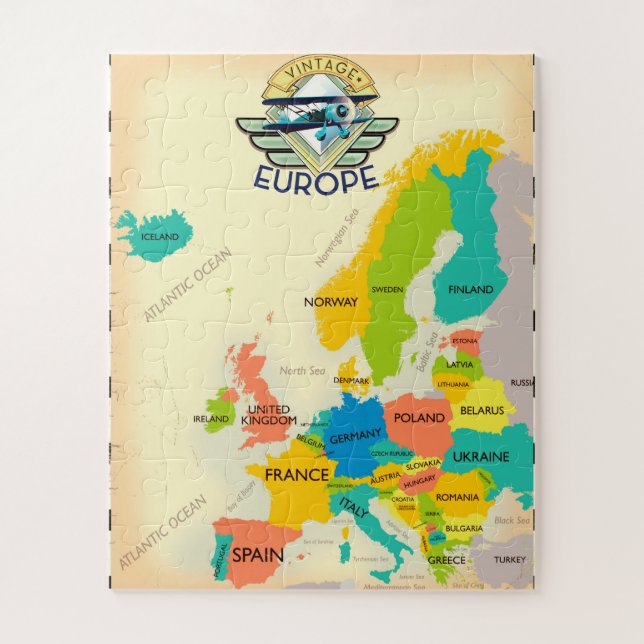 Quebra-cabeça Mapa Retro da Europa. (Vertical)