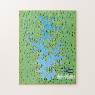Quebra-cabeça Mapa retrô do Lago Norman Carolina do Sul