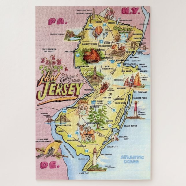 Quebra-cabeça Mapa Vintage 20x30 de Nova Jérsia  (Vertical)