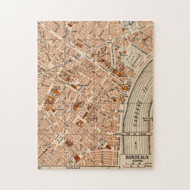 Quebra-cabeça Mapa Vintage Bordeaux França 11x14  (Vertical)