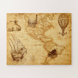 Quebra-cabeça Mapa Vintage da América do Norte e do Sul 