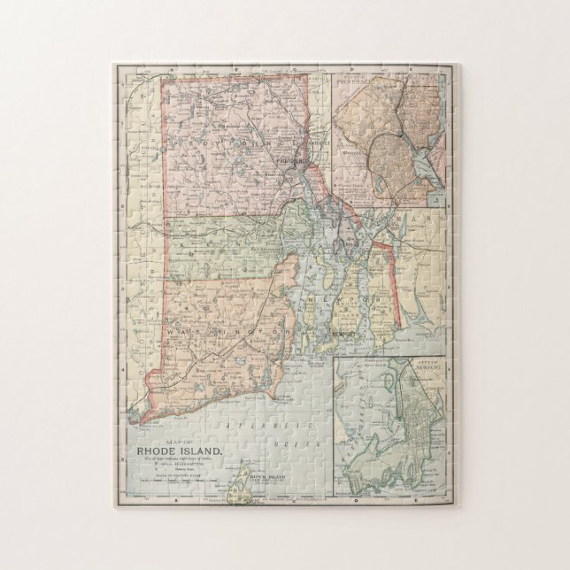 Quebra-cabeça Mapa Vintage da Ilha Rhode (1891) (Vertical)