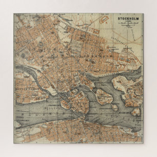 Quebra-cabeça Mapa Vintage da Suecia de Estocolmo (1909)