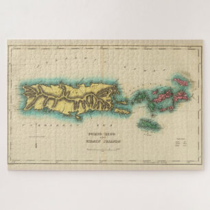 Quebra-cabeça Mapa Vintage das Ilhas Porto Rico e Virgens (1822)