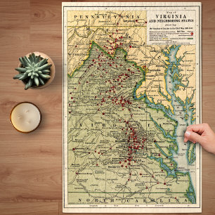 Quebra-cabeça Mapa Vintage de Batalhas de Virgínia durante a Gue