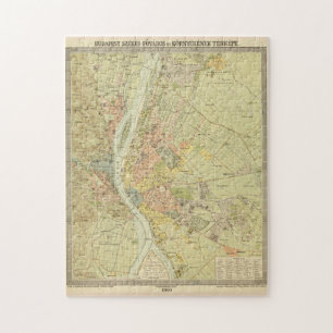 Quebra-cabeça Mapa Vintage de Budapeste na Hungria (1900)