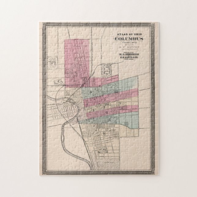 Quebra-cabeça Mapa Vintage de Columbus Ohio (1868) (Vertical)