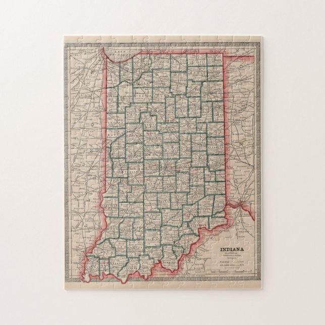 Quebra-cabeça Mapa Vintage de Indiana (1883) (Vertical)