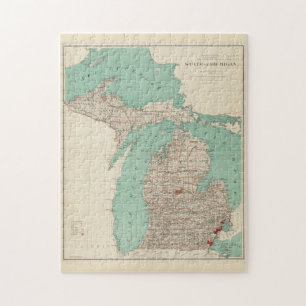 Quebra-cabeça Mapa Vintage de Michigan (1888)