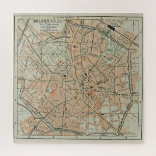 Quebra-cabeça Mapa Vintage de Milão, Itália (1911)