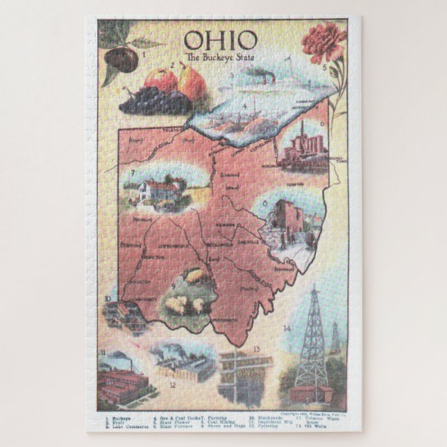 Quebra-cabeça Mapa Vintage de Ohio (1921) (Vertical)