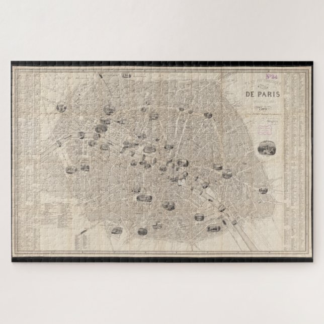 Quebra-cabeça Mapa Vintage de Paris (1841) (Horizontal)