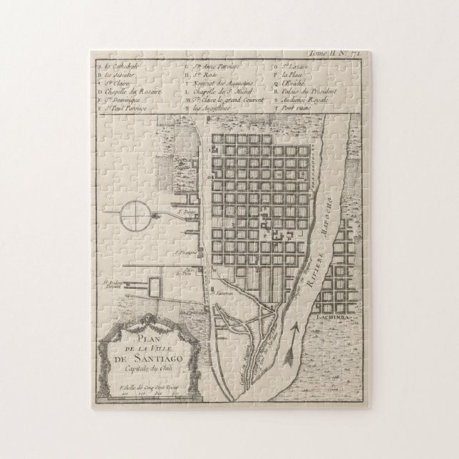 Quebra-cabeça Mapa Vintage de Santiago Chile (1764) (Vertical)