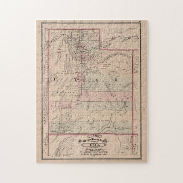 Quebra-cabeça Mapa Vintage de Utah (1878) (Vertical)