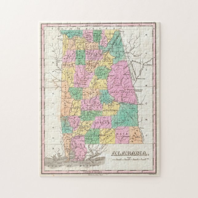 Quebra-cabeça Mapa Vintage do Alabama (1827) (Vertical)