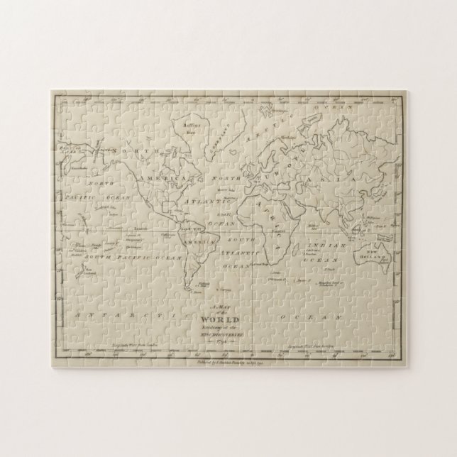Quebra-cabeça Mapa Vintage do Mundo (1794) (Horizontal)