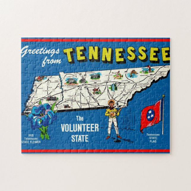 Quebra-cabeça Mapa Vintage do Tennessee 11x14 (Horizontal)