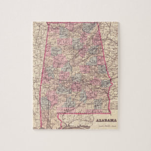 Quebra-cabeça Mapa Vintage dos condados do Alabama (1876)