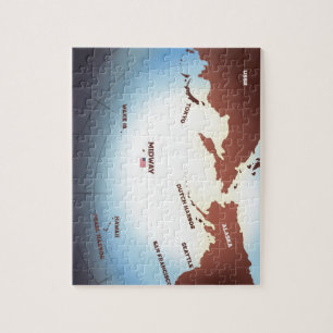 Quebra-cabeça Mapa WW2 do estilo de vintage da Ilha Midway